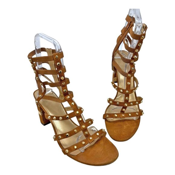 STUART WEITZMAN Cleo Rivet Camel Suede Gladiator Sandals - Picture 9 of 12